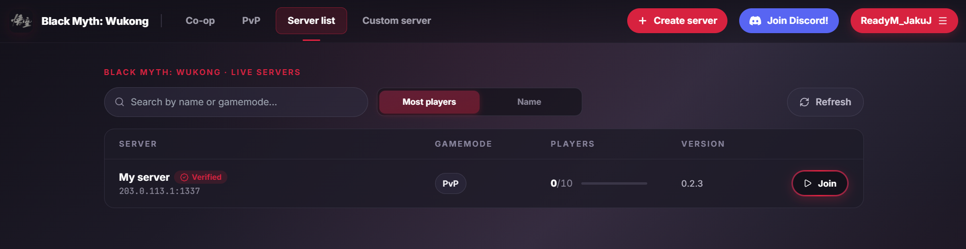 Verified server in the Launcher
